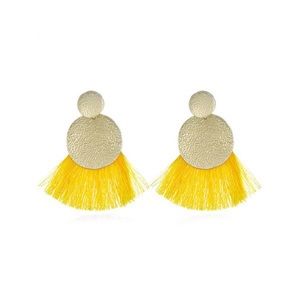 Gold disk yellow fringe earrings